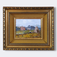 Dipinto olio originale metà secolo paesaggio campagna scena rurale firmato