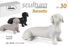 CANE CAGNOLINO BASSOTTO CERAMICA DECORATIVO Ornamento Scultura COLOR ASS 30 CM