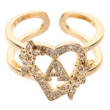  Anelli iniziali Trendy Heart and Flower Stackable Diepty Letter Anello Open
