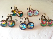 Orecchini pendenti base cabochon gufo