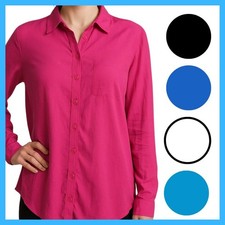 Camicia donna manica lunga 100% cotone bianca blu nera camicetta M L XL XXL 3XL