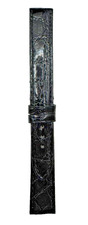 Cinturino Coccodrillo Nero Piatto Cucito 16/14mm Handmade in Italy