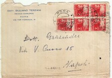 RE00967 - DEMOCRATICA SINGOLO BLOCCO QUARTINA SU LETTERA 01-08-50