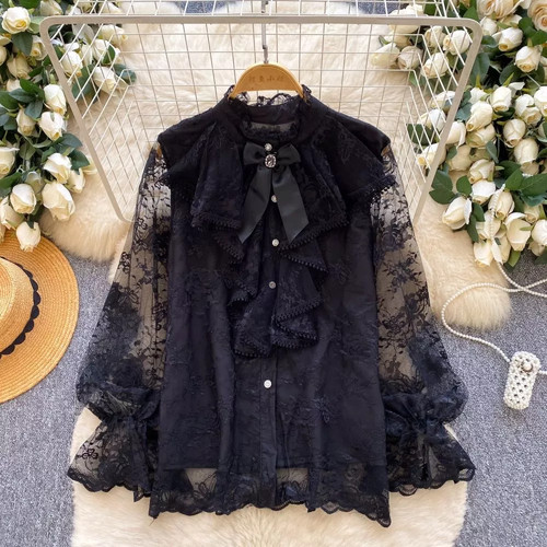 Top camicia pizzo volant - camicia,