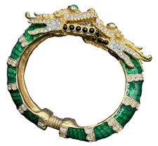 Bracciale KJL KENNETH JAY LANE smalto strass due teste drago verde