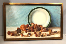 QUADRO OLIO Nino Belotti NATURA MORTA COMPOSIZIONE FUNGHI PORCINI PIATTO '900