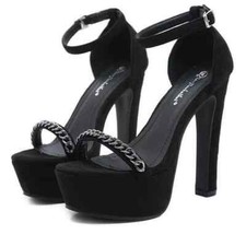 Sandali tacco plateau 14 cm nero pelle sintetica eleganti 9219