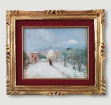 Gaetano Bocchetti Paesaggio invernale innevato Vecchio Dipinto a Olio Anni 50