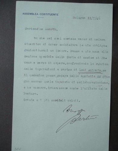 Autografo bertini giovanni - autografo,