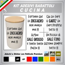 SET ADESIVI BARATTOLI SALE ZUCCHERO CAFFE' CONTENITORI CUCINA CON FRASE DISPENSA