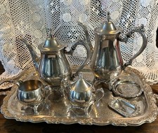 Set tè caffè vintage italiano placcato argento 8 pezzi pentole zuccheriera piatto sottobicchieri