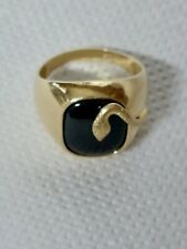 anello da uomo  con serpente in vero oro giallo 18 kt 12,6 gr. pietra onice nera