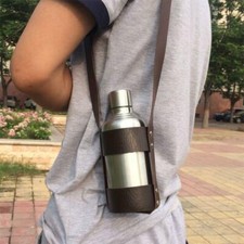 Bottiglia flagon bottiglia vino whisky acciaio inox 18 oz con custodia in pelle