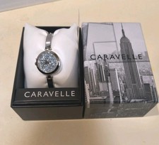 NUOVO Orologio Caravelle by Bulova Donna Tono Argento Cristallo Quadrante Pavè Bracciale Nuovo