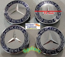 4 TAPPI COPRIMOZZO MERCEDES BENZ CERCHI IN LEGA 75MM CLASSE A B C E CLA CLK BLUE