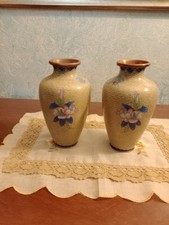 coppia di vasi cinesi smaltati finemente decorato floreale a mano