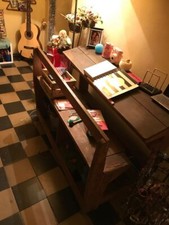 ANTICO BANCO DA SCUOLA IN LEGNO SEDIE INTEGRATE 2 POSTO SCRITTOIO 