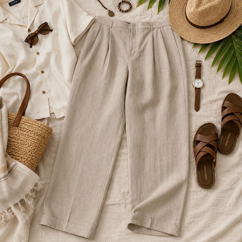 Pantalone lino plissettato