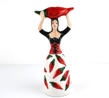 Statuina Donna Sud Bottiglia Porta Olio Piccante Peperoncino in Ceramica Vintage