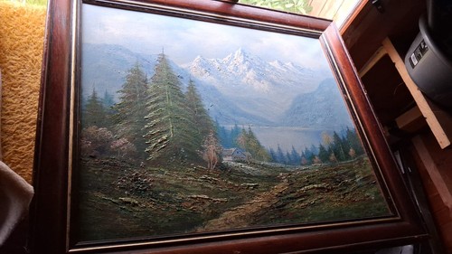 Dipinto olio paesaggio lago - ad,