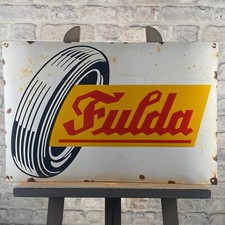 Insegna Smaltata FULDA 23,6x15,7" (60x40 cm) Rara Insegna Grande Vintage Auto...