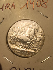 Rara 1 Lira 1908 Argento Quadriga Vittorio Emanuele III Regno d'Italia 