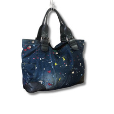 Alexander McQueen borsa tote in pelle verniciata denim grande vintage 30x42x16 cm NNBo82