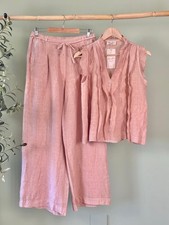 Made In Italy Puro Lino Ruffled Sleeveless Top & Pants Set-Size M/L-Blush Pink