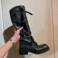 Stivali da cavaliere vintage con fibbia donna stivali al ginocchio in pelle suola spessa