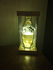 Lampada bottiglia whisky spalla scimmia riciclata con 100 led in gabbia espositiva