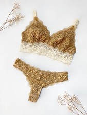 Reggiseno nuovo con etichette INTIMISSIMI EU 75C USA UK 34C slip S marrone beige pizzo reggiseno