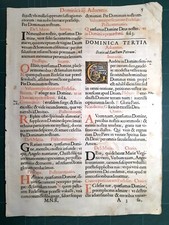 PAGINA DI MESSALE CATTOLICO del 1628 con capolettera G con San Girolamo