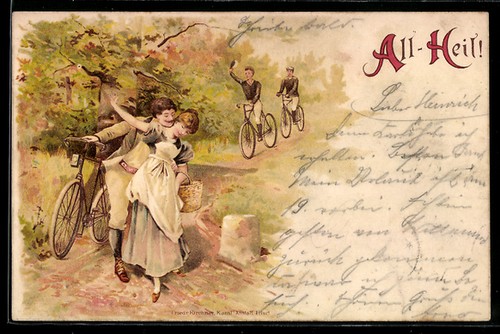 Litografia ciclista con suoi - ciclista, i