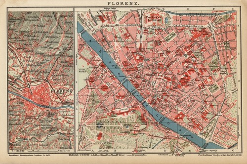 Antica mappa 1889 firenze - mappa,
