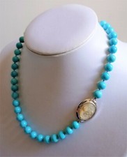 RARA PREZIOSA COLLANA DONNA TURCHESE NATURALE ORO BIANCO 750 18KT CAMMEO LUSSO