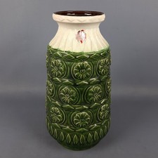 Vaso Ceramica Verde Bianca A Fiori Maiolica Tedesca Bay Keramik Vintage Anni ‘60