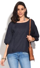 Camicetta Le Jardin du Lin 100% lino girocollo con bottoni sul retro blu navy XL PREZZO AL PUBBLICO €99