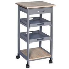 Carrello cucina legno pino MDF con cassetto, vassoi estraibili, 37x37x76 cm
