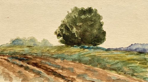 Acquerello ampio paesaggio sul