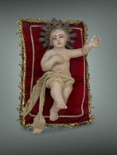 Bambino Gesù Bambinello Napoletano Culla Crib 10,5 Cm Argilla Occhi Vetro