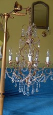 Lampadario Vintage Chandelier Ottone Dorato E Swarovski