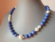 ❤??COLLANA DONNA PIETRE DURE + ORECCHINI HOWLITE BLUE E PERLE DI MAIORCA. ?