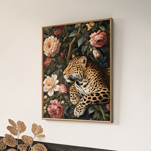Leopardo sdraiato tra fiori - tra, i