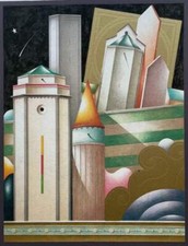 Cattedrali con pioggia di stelle Paolo Grimaldi Opera Astratta SERIGRAFIA 47X67