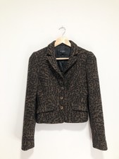 Blazer lana Hobbs UK 12 giacca cropped stampa leopardata sartoriale 100% lana