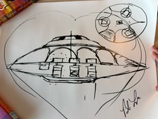 Poster bozzetto modello sportivo UFO 16x20 firmato Bob Lazar United Nuclear - 2020 RARO!