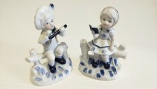Capodimonte Statua porcellana bianca blu -   Coppia Bambini 
