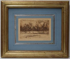 Gravure Etching old printing  Gino ROMITI anni 50' PAESAGGIO LIVORNO