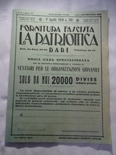 4407 FORNITURA FASCISTA LA PATRIOTTICA BARI CATALOGO ANNO VIII NUMERO 2 UNIFORMI