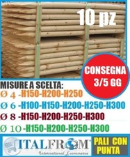 10pz-Pali in Legno Pino Torniti Impregnati Trattati Palo Tondo Recinto Steccato
